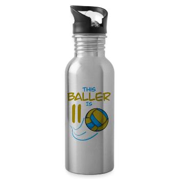 Volleyball Player Baller Is 11 Volleyball Birthday - Water bottle with straw - silver - Right