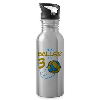 Volleyball Player Baller Is 3 Volleyball Birthday - Water bottle with straw - silver - Right