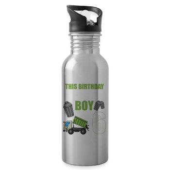 Müllwagen Geburtstag Kinder Junge 6. Geburtstag Party - Trinkflasche mit integriertem Trinkhalm - Lightsilver - Rechts