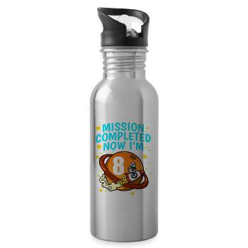 Space 8th Birthday Astronaut Planets Rocket Ship - Water bottle with straw - silver - Right