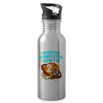 Space Birthday 2 Astronaut Planets Rocket Ship - Water bottle with straw - silver - Right