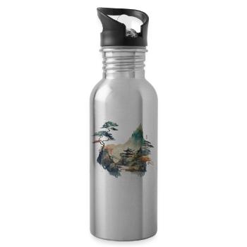 Temple Landscape - Water bottle with straw - silver - Right