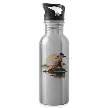 Japanischer Sonnenuntergang - Aquarellillustration - Trinkflasche mit integriertem Trinkhalm - Lightsilver - Rechts