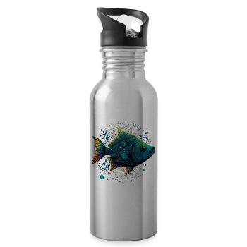 Fish with an open Mouth - Water bottle with straw - silver - Right