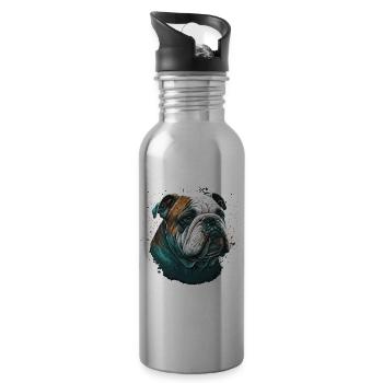 Bulldog Expression - Water bottle with straw - silver - Right