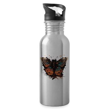 Brown Butterfly - Water bottle with straw - silver - Right