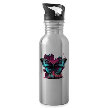 Big Butterfly Vaporwave - Water bottle with straw - silver - Right