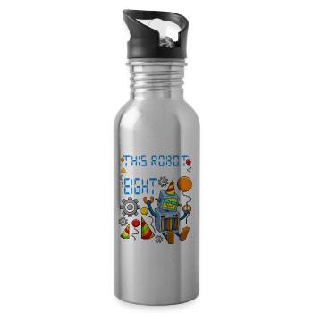 Robot Birthday Outfit Boy 8th Robot Birthday Party - Water bottle with straw - silver - Right