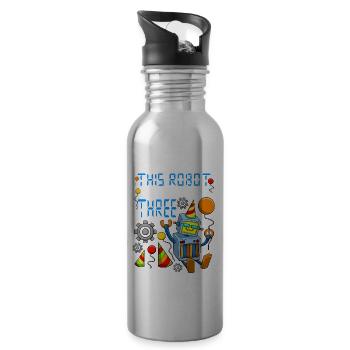 Robot Birthday Outfit Boy 3rd Robot Birthday Party - Water bottle with straw - silver - Right