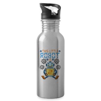 Robot Birthday Outfit Boy 2nd Robot Birthday Party - Water bottle with straw - silver - Right