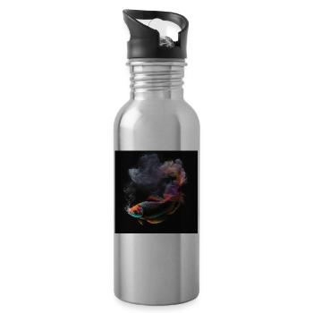 Koi Karpfen Design in einer Regenbogen-Rauchwolke - Trinkflasche mit integriertem Trinkhalm - Lightsilver - Rechts
