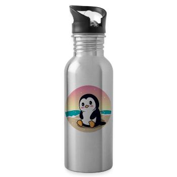 Pingouin de plage au coucher du soleil - Gourde avec paille intégrée - argent clair - Droite