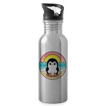 Pingouin de plage au coucher du soleil - Gourde avec paille intégrée - argent clair - Droite