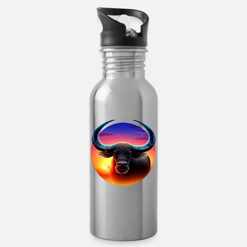Buffle d’eau au coucher du soleil - Gourde avec paille intégrée - argent clair