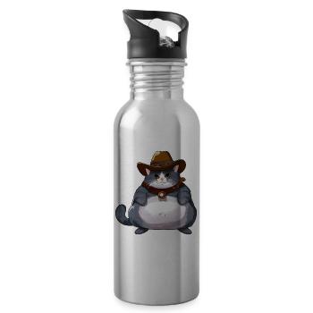 Fat Cowboy Cat - Water bottle with straw - silver - Right