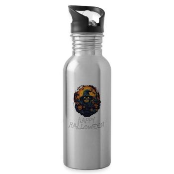 Halloween - Happy Halloween - Trinkflasche mit integriertem Trinkhalm - Lightsilver - Rechts