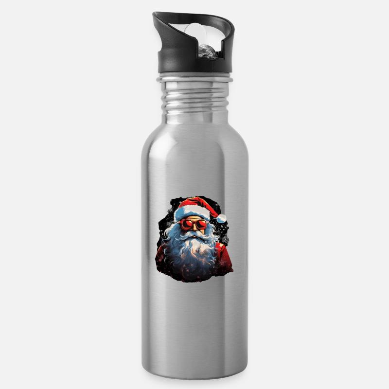 Weihnachtsmann - Trinkflasche mit integriertem Trinkhalm - Lightsilver