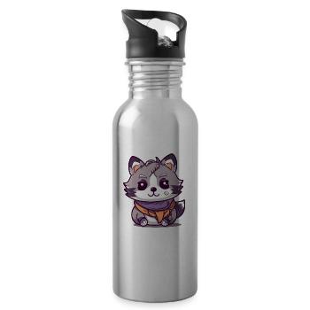 Raccoon - Kawaii Style - Water bottle with straw - silver - Right