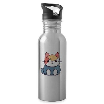 Katze - Kawaii Style - Trinkflasche mit integriertem Trinkhalm - Lightsilver - Rechts