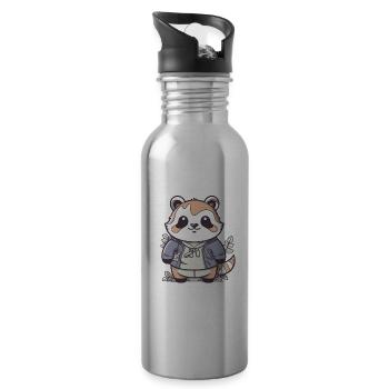 Raccoon - Kawaii Style - Water bottle with straw - silver - Right