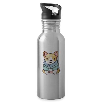 Chien - Style Kawaii - Gourde avec paille intégrée - argent clair - Droite
