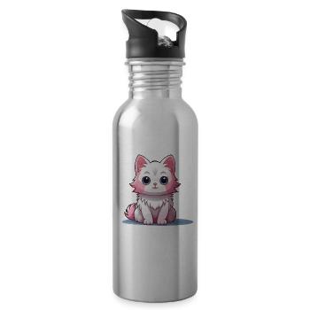 Chat - Style Kawaii - Gourde avec paille intégrée - argent clair - Droite