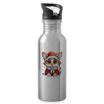 Fuchs Weihnachts Design - Kawaii Style - Trinkflasche mit integriertem Trinkhalm - Lightsilver - Rechts