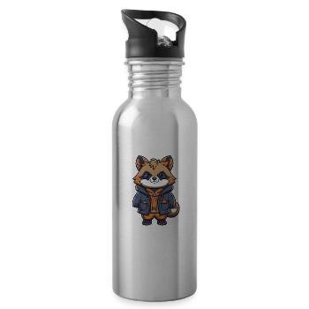 Waschbär - Kawaii Style - Trinkflasche mit integriertem Trinkhalm - Lightsilver - Rechts