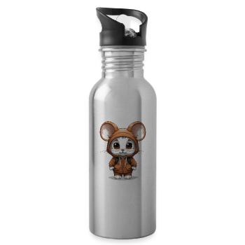 Mouse - Kawaii Style - Water bottle with straw - silver - Right