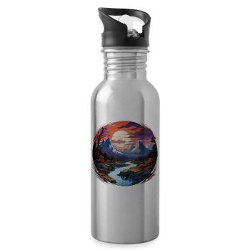 Landscape - Illustration - Water bottle with straw - silver - Right