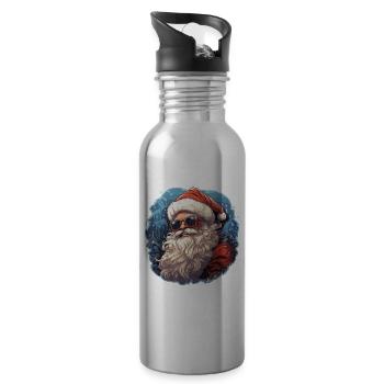Santa Claus - illustration - Water bottle with straw - silver - Right