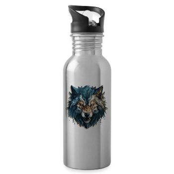 Wolf - Illustration - Trinkflasche mit integriertem Trinkhalm - Lightsilver - Rechts