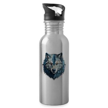Wolf - Illustration - Trinkflasche mit integriertem Trinkhalm - Lightsilver - Rechts