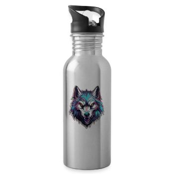 Wolf - Illustration - Trinkflasche mit integriertem Trinkhalm - Lightsilver - Rechts