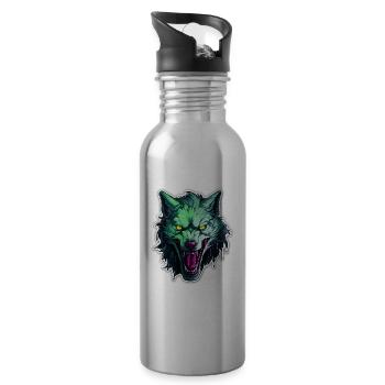 Wolf - Illustration - Trinkflasche mit integriertem Trinkhalm - Lightsilver - Rechts
