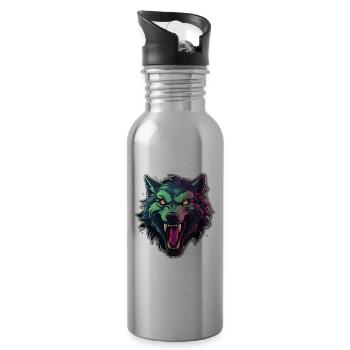 Wolf - Illustration - Trinkflasche mit integriertem Trinkhalm - Lightsilver - Rechts