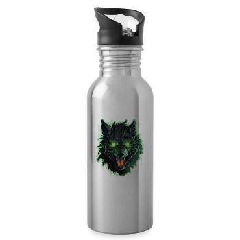 Wolf - Illustration - Trinkflasche mit integriertem Trinkhalm - Lightsilver - Rechts