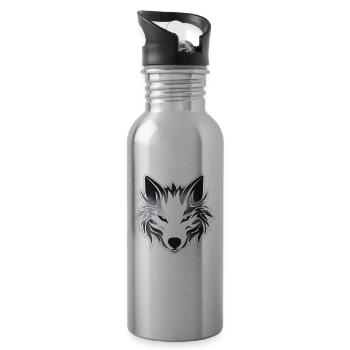 Wolf - Illustration - Trinkflasche mit integriertem Trinkhalm - Lightsilver - Rechts
