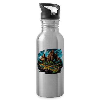 Landschaft - Illustration - Trinkflasche mit integriertem Trinkhalm - Lightsilver - Rechts
