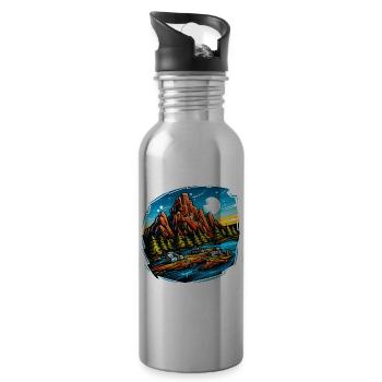 Landschaft - Illustration - Trinkflasche mit integriertem Trinkhalm - Lightsilver - Rechts