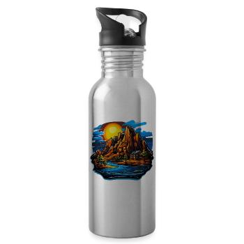Landschaft - Illustration - Trinkflasche mit integriertem Trinkhalm - Lightsilver - Rechts