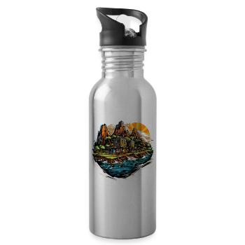 Landschaft - Illustration - Trinkflasche mit integriertem Trinkhalm - Lightsilver - Rechts