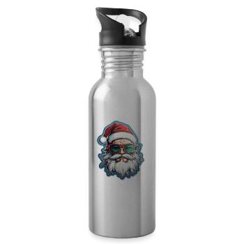 Père Noël - illustration - Gourde avec paille intégrée - argent clair - Droite
