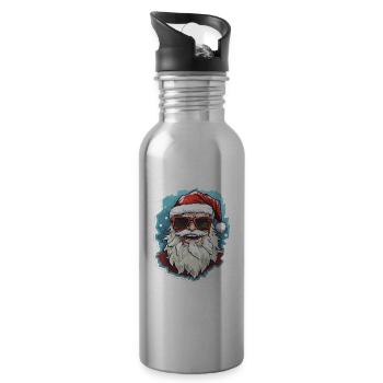 Père Noël - illustration - Gourde avec paille intégrée - argent clair - Droite