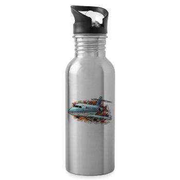 Airplane - illustration - Water bottle with straw - silver - Right
