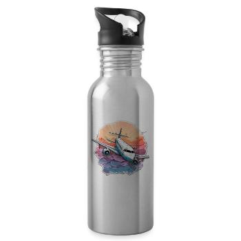 Airplane - illustration - Water bottle with straw - silver - Right