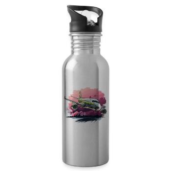 Airplane - illustration - Water bottle with straw - silver - Right