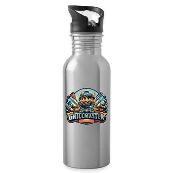 GrillMaster - Grill Illustration - Trinkflasche mit integriertem Trinkhalm - Lightsilver - Rechts