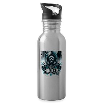 Hacker - Illustration - Gourde avec paille intégrée - argent clair - Droite