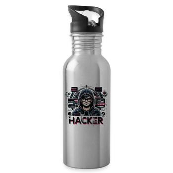 Hacker - Illustration - Gourde avec paille intégrée - argent clair - Droite